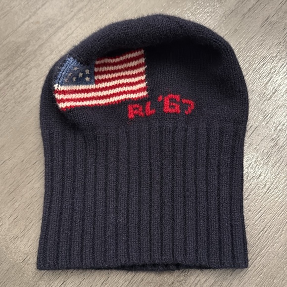 Polo Ralph Lauren Navy Blue Wool American Flag RL\'67 Ribbed Knit Beanie Hat main image 10